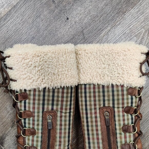 UGG Edmonton Tall Boots 3226 Green Plaid Brown Leather Sheepskin Shearling 7 - Picture 7 of 16